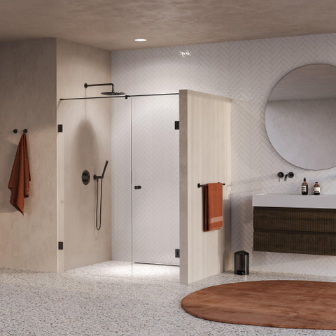 BRAUER Void Carving Porte de niche - 2 pièces - 150x200cm - Porte battante 70cm murale - revêtement verre - réversible - verre clair - PVD gunmetal brossé SW1418231