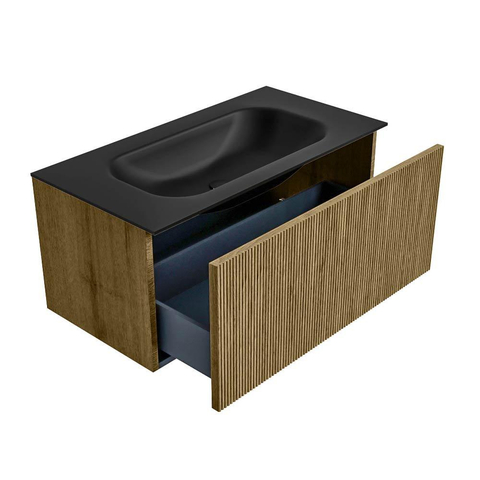 Mondiaz KURVE Badkamermeubelset - 90x46x40cm - 1 lade - wastafel solid surface - midden - 1 kraangat - Dusk SW1415108