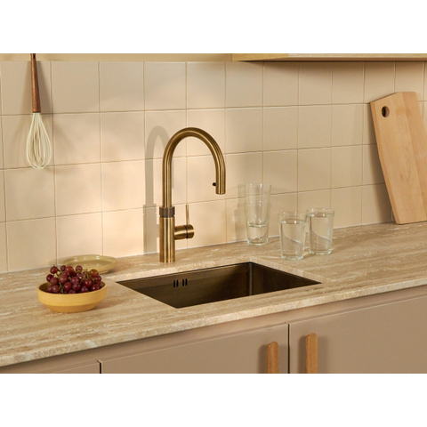 Quooker Flex Round kokendwaterkraan - draaibare & uittrekbare uitloop - PRO3 reservoir - Warm / kokend water - messing patina SW1481680