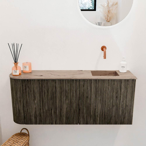 Mondiaz JOYA-DLUX 101.6cm meuble de toilette - arrondi gauche couleur Shadow - Vasque FAYE position Droite Sans trou de robinet couleur Arena. SW1424837