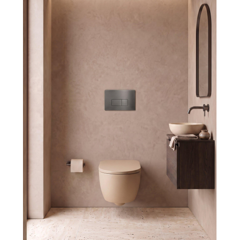 QeramiQ Dely Swirl Toiletset - 36.3x51.7cm - Geberit UP720 Duofix Sigma inbouwreservoir - 35mm zitting - bedieningsplaat gunmetal - rechthoekige knoppen - mat beige SW1416804