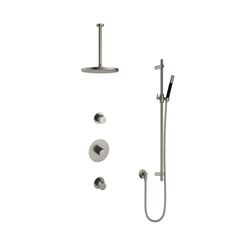 Hotbath Cobber IBS20 Regendoucheset - inbouw - 30cm plafondarm - 30cm ronde hoofddouche - staafhanddouche - glijstang - geborsteld nikkel (RVS) SW440428