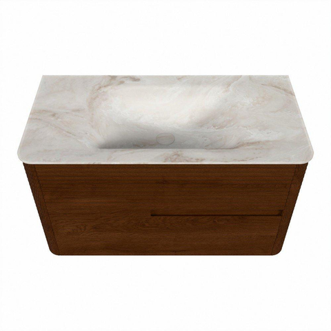 Mondiaz CIRO-DLUX Badkamermeubelset - 90x45x50cm - Solid surface wastafel Frappe - 1 wasbak Midden - zonder kraangaten - 2 lades - Ruby SW1531294