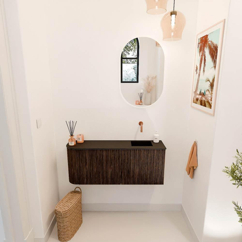 Mondiaz JOYA 101.6cm meuble de salle de bains - arrondi gauche couleur Walnut - Vasque FAYE position Droite Sans trou de robinet couleur Urban. SW1421404