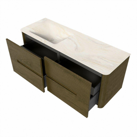 Mondiaz CIRO-DLUX Badkamermeubelset - 130x45x50cm - Solid surface wastafel Ostra - 1 wasbak Links - zonder kraangaten - 4 lades - Dusk SW1532926