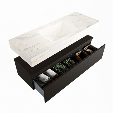 Mondiaz ALAN-DLUX Ensemble de meuble - 120cm - meuble Urban mat - 1 tiroir - Lavabo Cloud Ostra suspendu - vasque Centre - 0 trous de robinet SW807402