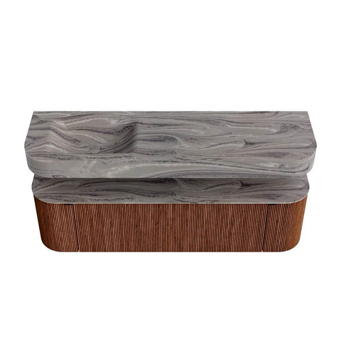 MONDIAZ THOR-DLUX 160cm meuble de salle de bains arrondi gauche + droite couleur Ruby avec 1 tiroir et 2 portes. Vasque suspendue CLOUD gauche sans trou de robinet couleur Sombra. SW1465386