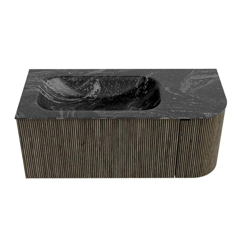 Mondiaz KURVE-DLUX Ensemble de meuble de salle de bains - 105x46x40cm - 1 tiroir - 1 porte - lavabo solid surface - gauche - sans trou de robinet - Shadow SW1414643