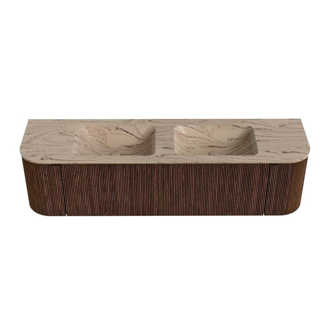 MONDIAZ KURVE-DLUX 170cm badmeubel ronding Links + Rechts kleur Walnut met 1 lade en 2 deuren. Wastafel LEAF Dubbel zonder kraangat Arena. SW1431224