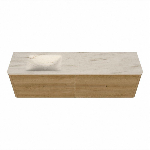 Mondiaz CIRO-DLUX Meuble de salle de bains - 180x45x50cm - lavabo solid surface Meli - 1 vasque à gauche - 1 trou de robinet - 4 tiroirs - Chêne SW1531427