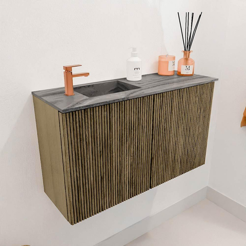 Mondiaz JOYA-DLUX 70cm toiletmeubel - kleur Dusk - Wastafel FAYE positie Links 1 kraangat kleur Sombra. SW1426132