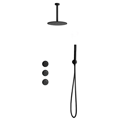 Fortifura Nebbio opbouw regendoucheset – Ø30 cm hoofddouche – 20 cm plafondbuis – gladde slang – zwart mat SW1447099