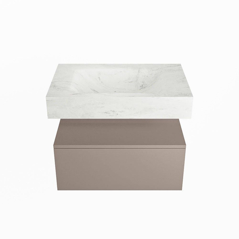 Mondiaz ALAN-DLUX Ensemble de meuble - 70cm - meuble Smoke mat - 1 tiroir - Lavabo Cloud Opalo suspendu - vasque Centre - 0 trous de robinet SW806528