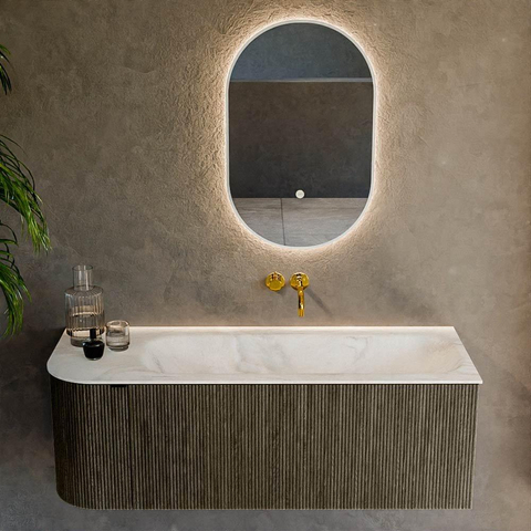 Mondiaz KURVE-DLUX Ensemble de meubles de salle de bains - 125x46x40cm - 1 tiroir - 1 porte - lavabo solid surface - droit - sans trou de robinet - Shadow SW1414456