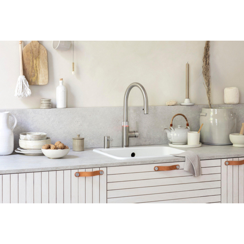 Quooker Flex Round kokendwaterkraan - draaibare & uittrekbare uitloop - Combi incl. Cube reservoir - Warm / kokend / bruisend / gefilterd water - RVS SW299731