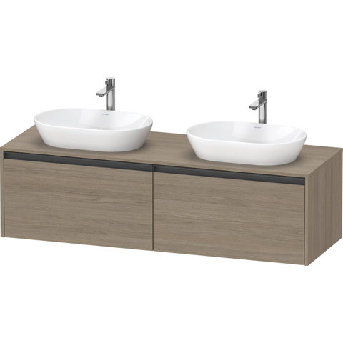 Duravit Ketho.2 Wastafelonderbouwkast - inclusief consoleplaat - met 2 laden - voor dubbele waskommen - 160x55x45.9cm - met handgrepen antraciet - eiken terra mat SW773008