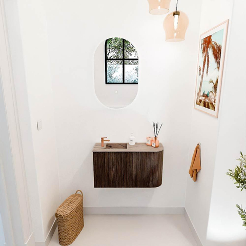 Mondiaz JOYA-DLUX 71.6cm toiletmeubel - ronding rechts kleur Walnut - Wastafel FAYE positie Links 1 kraangat kleur Arena. SW1424365