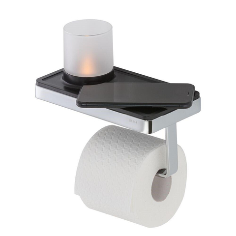 Geesa Frame Toiletrolhouder met planchet en (LED licht)houder Zwart / Chroom SW334424