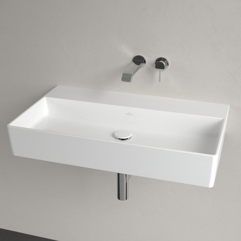 Villeroy & Boch memento 2.0 wastafel - voor handdoekhouders - 80x47cm - zonder overloop - zonder kraangat CeramicPlus - White Alpine (glans wit) SW336057