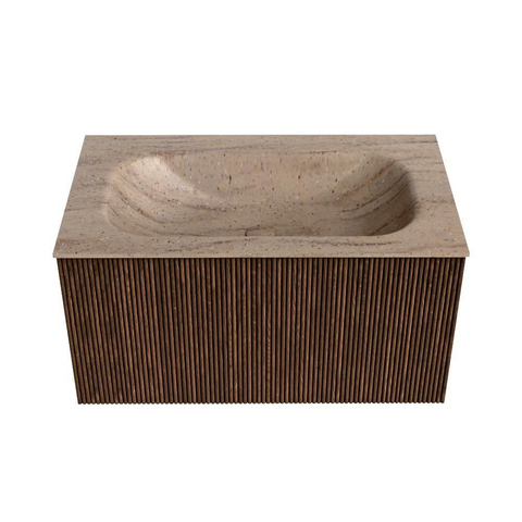MONDIAZ KURVE-DLUX Meuble de salle de bains 80 cm couleur Walnut avec 1 tiroir et 0 portes. Lavabo BIG SMALL Central sans trou de robinet Saba. SW1434046
