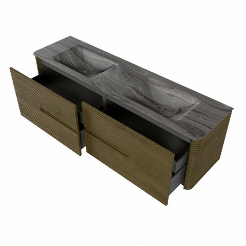 Mondiaz CIRO-DLUX Badkamermeubelset - 170x45x50cm - Solid surface wastafel Sombra - 2 wasbak Dubbel - zonder kraangaten - 4 lades - Dusk SW1533435