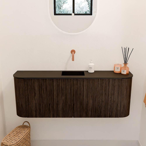 Mondiaz JOYA 113.2cm toiletmeubel - ronding links en rechts kleur Walnut - Wastafel FAYE positie Midden Zonder kraangat kleur Urban. SW1421386