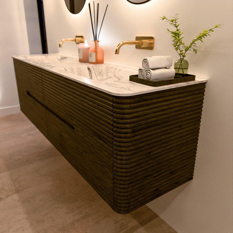 Mondiaz CIRO-DLUX Badkamermeubelset - 170x45x50cm - Solid surface wastafel Glace - 2 wasbak Dubbel - zonder kraangaten - 4 lades - Shadow SW1532234