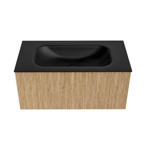 MONDIAZ KURVE Meuble de salle de bains 90 cm couleur Oak avec 1 tiroir. Lavabo BIG SMALL central 1 trou de robinet Urban. SW1138359