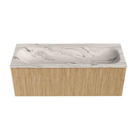 MONDIAZ KURVE-DLUX Meuble de salle de bains 120cm couleur Oak avec 1 tiroir et 0 portes. Lavabo BIG LARGE central sans trou de robinet Nata. SW1432133