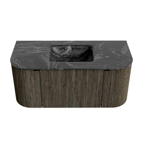 Mondiaz KURVE-DLUX Badkamermeubelset - 100x46x40cm - 1 lade - 2 deuren - wastafel solid surface - midden - zonder kraangat - Shadow SW1414619