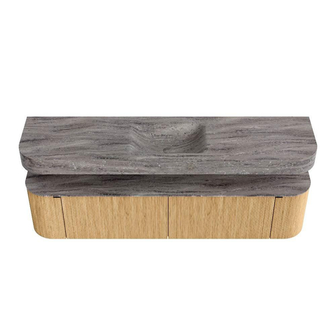 MONDIAZ THOR-DLUX Meuble de salle de bains - 190cm - arrondi gauche + droite - couleur Oak - 2 tiroirs et 2 portes - Vasque suspendue CLOUD Milieu sans trou de robinet - couleur Oza SW1466797