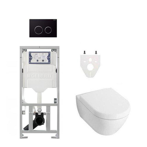 Villeroy & Boch Subway 2.0 DirectFlush Toiletset geberit reservoir - softclose bedieningsplaat sigma20 - zwart (glans wit) SW32468