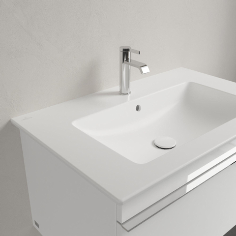 Villeroy & Boch venticello meubelwastafel - 1 kraangat doorgestoken - 80x50cm (geschikt - voor 3 kraangaten) - met overloop - Stone White (mat wit) SW209638