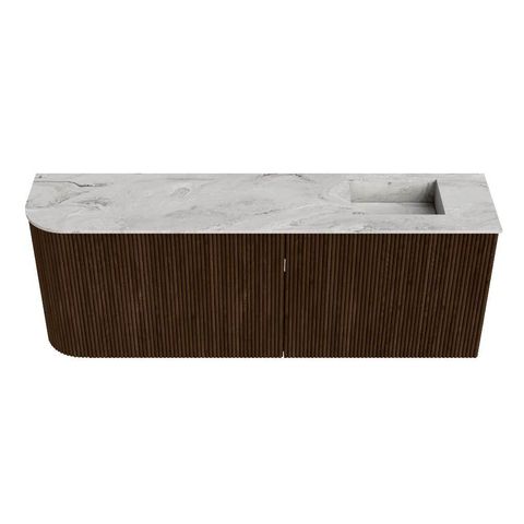 Mondiaz JOYA-DLUX 111.6cm toiletmeubel - ronding links kleur Walnut - Wastafel FAYE positie Rechts 1 kraangat kleur Glace. SW1422405