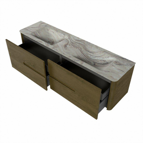 Mondiaz CIRO-DLUX Badkamermeubelset - 170x45x50cm - Solid surface wastafel Glace - 2 wasbak Dubbel - 2 kraangaten - 4 lades - Dusk SW1533003