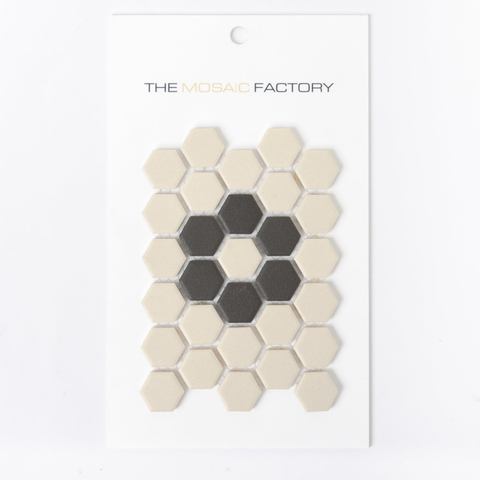 SAMPLE The Mosaic Factory London mozaiëktegel 2,3x2,3x0,6cm hexagon onverglaasd porselein vloertegel voor binnen en buiten vorstbestendig 4 bloemen p vel wit met zwart SW862077