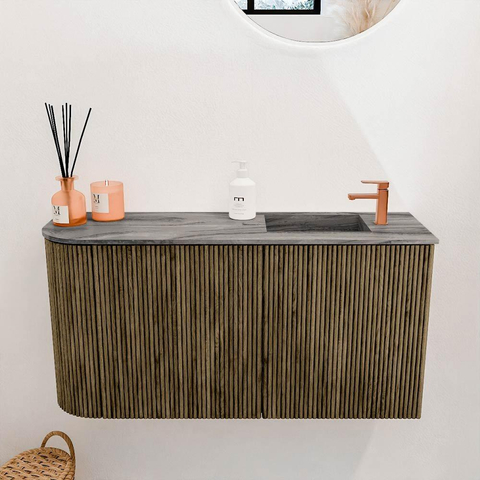 Mondiaz JOYA-DLUX Meuble de salle de bains 81.6cm - arrondi gauche couleur Dusk - Vasque FAYE position Droite 1 trou de robinet couleur Sombra. SW1426165