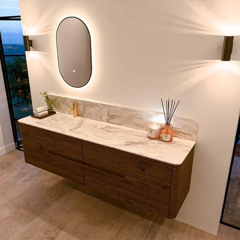 Mondiaz CIRO-DLUX Ensemble de meubles de salle de bains - 180x45x50cm - Vasque solid surface Frappe - 1 lavabo à gauche - 1 trou de robinet - 4 tiroirs - Dusk SW1532863