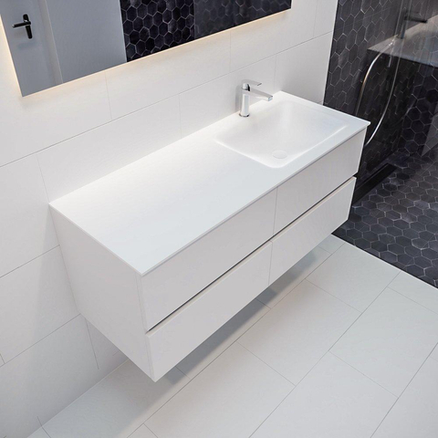 ENSEMBLE DE MEUBLE MONDIAZ VICA - 120cm - 4 tiroirs - lavabo Cloud à droite - 1 trou de robinet - solid surface talc SW409823