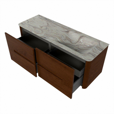 Mondiaz CIRO-DLUX Badkamermeubelset - 130x45x50cm - Solid surface wastafel Glace - 1 wasbak Rechts - 1 kraangat - 4 lades - Ruby SW1531657