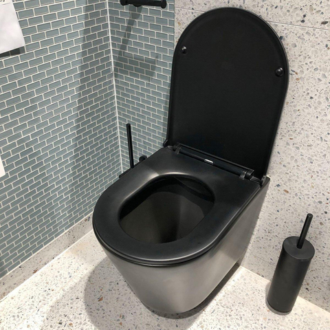 QeramiQ Dely Toiletset - Grohe inbouwreservoir - mat zwarte bedieningsplaat - rechthoek toilet - zitting - matte black (mat zwart) SW656916