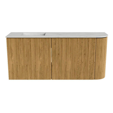 Mondiaz JOYA-DLUX 91.6cm meuble de toilette - arrondi droit couleur Chêne - Vasque FAYE position Gauche Sans trou de robinet couleur Opalo SW1422202