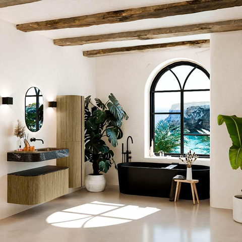 MONDIAZ THOR-DLUX 100cm meuble de salle de bains arrondi gauche + droite couleur Dusk avec 1 tiroir et 2 portes. Vasque suspendue CLOUD Droite sans trou de robinet couleur Lava. SW1467344