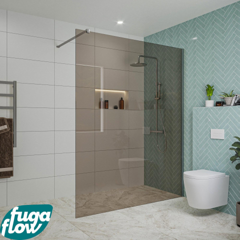 FugaFlow Eccelente Vetro douche à l'italienne salle de bain - 160x200cm - verre fumé - bras mural - chrome SW1124421