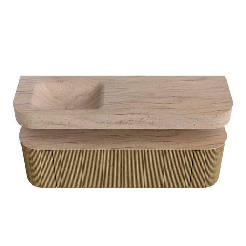 MONDIAZ THOR-DLUX 150cm meuble de salle de bains arrondi gauche + droite couleur Dusk avec 1 tiroir et 2 portes. Vasque suspendue CLOUD gauche 1 trou de robinet couleur Saba. SW1464911