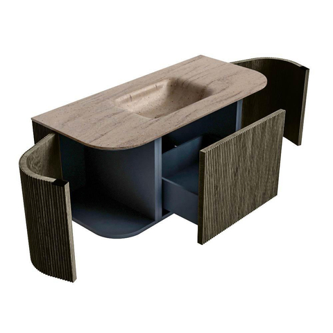 MONDIAZ KURVE-DLUX Meuble de salle de bains 100cm arrondi Gauche + Droite couleur Shadow avec 1 tiroir et 2 portes. Lavabo GRUNNE Central 1 trou de robinet Saba. SW1433239