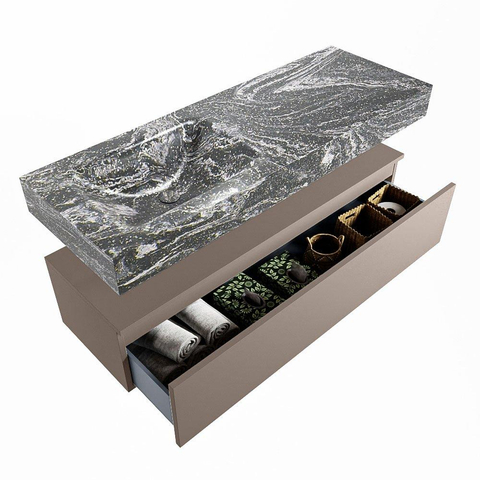 Mondiaz ALAN-DLUX Ensemble de meuble - 130cm - meuble Smoke mat - 1 tiroir - Lavabo Cloud Lava suspendu - vasque Gauche - 1 trou de robinet SW808170