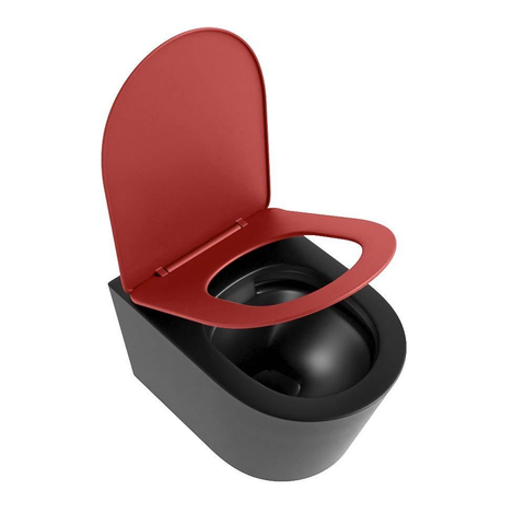 Mondiaz LAVIE hangtoilet – spoelrandloos – 36 x 53 cm – met softclose zitting – Urban (zwart), zitting Fire (rood) SW1208668