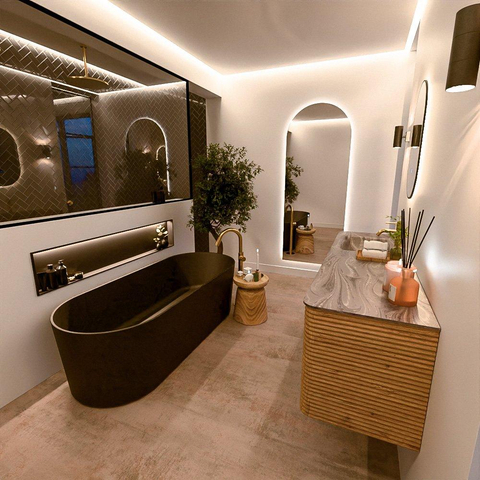 Mondiaz CIRO-DLUX Badkamermeubelset - 160x45x50cm - Solid surface wastafel Sombra - 1 wasbak Links - 1 kraangat - 4 lades - Oak SW1531497