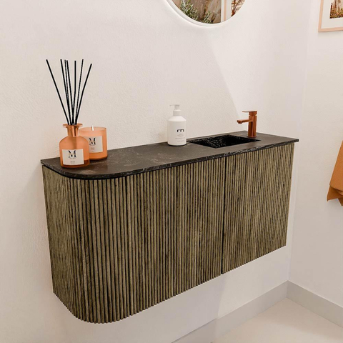 Mondiaz JOYA-DLUX 81.6cm toiletmeubel - ronding links kleur Dusk - Wastafel FAYE positie Rechts 1 kraangat kleur Lava. SW1423246